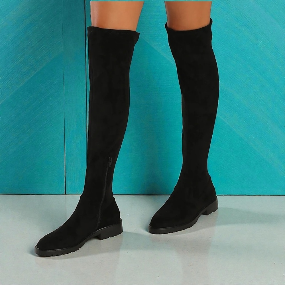 🌻NEW NWOT Steve Madden Lizbeth Black Faux Suede Over-the-Knee Boots Women’s 8.5